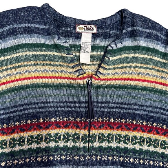 Vintage Tiara International Womens M Striped Tight Knit Sweater Full Zip Cotton - Picture 3 of 14